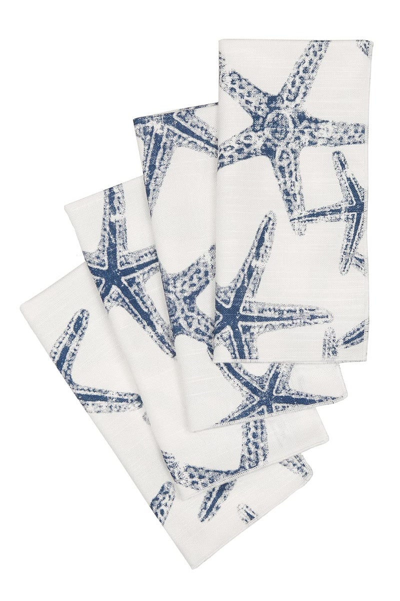 Decorative Things Cloth Napkins 100% Cotton Fabric Linen Napkins Beach Wedding Reception Table Decor, Party Ideas, Blue and White Starfish Coastal Tablescapes 18" x 18" Dinner, Set of 4 - Image 3